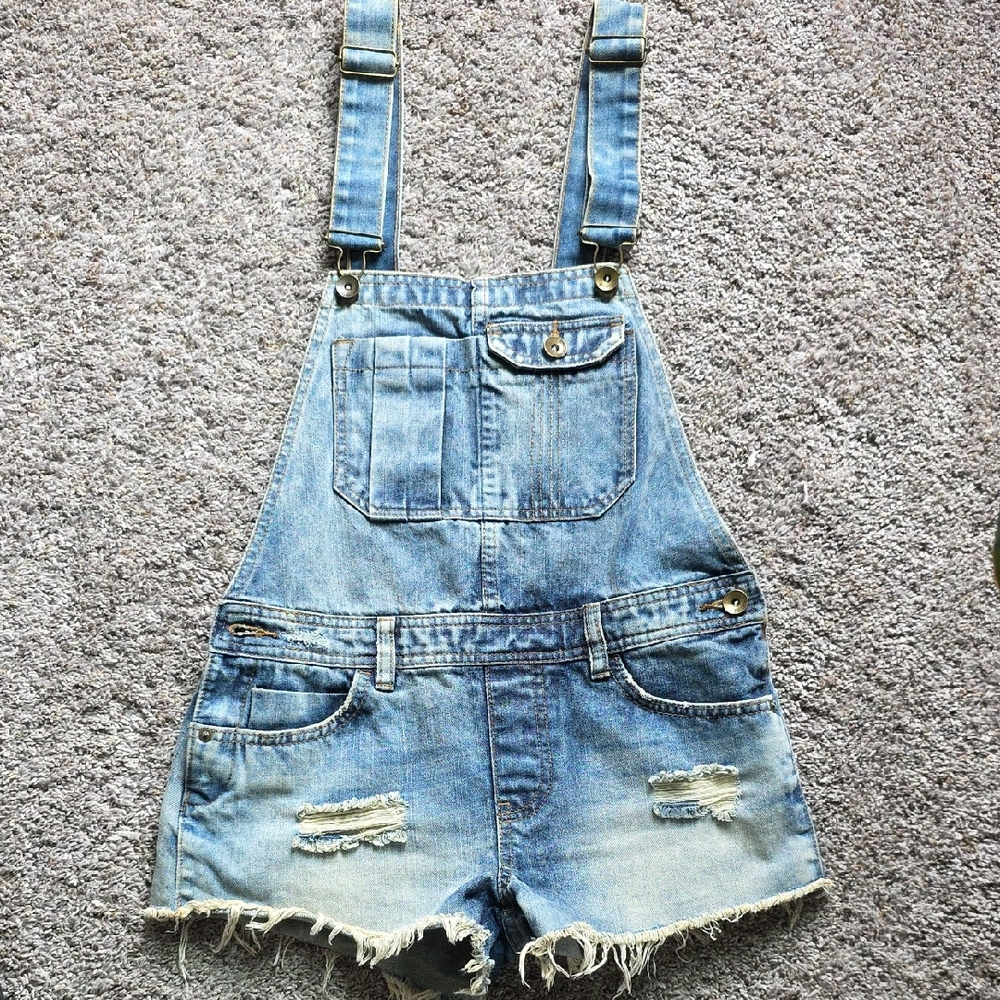 Billabong Light Blue Denim Overall Shorts